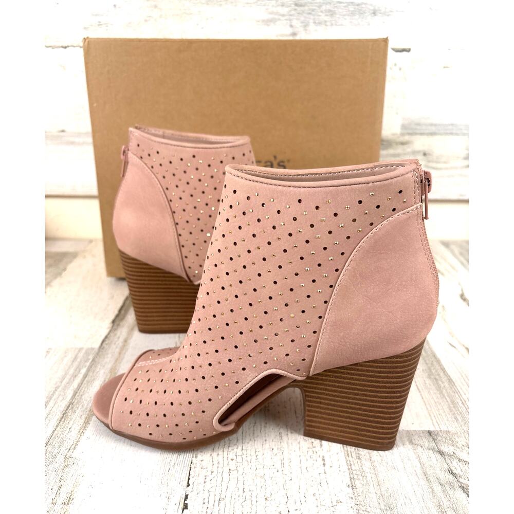 Francesca's Womens 9 Pink Vali Studded Open Toe Heeled Booties NWT